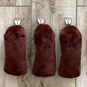 PING KARSTEN PRISTINE 1, 3 & 5 wood plush fuzzy brown golf head covers, vintage